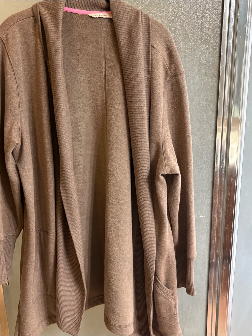 Isaac Mizrahi Brown Open-Front Draped Cardigan